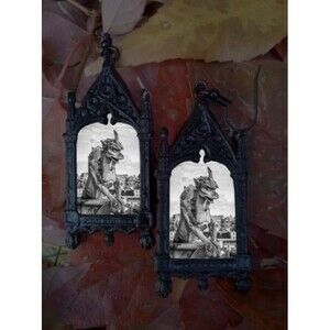 Gothic Dangle Drop Earrings Black and White Artwork